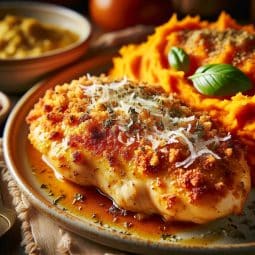 Tatlı patates püreli tavuk parmesan airfryer'da