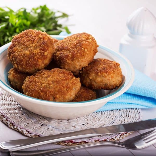 Krebinetter med ärter och små potatisar från airfryer