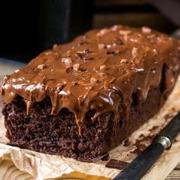 Moist brownie cake with salted caramel and milk chocolate