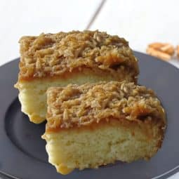 Danish dream cake with caramelized coconut topping