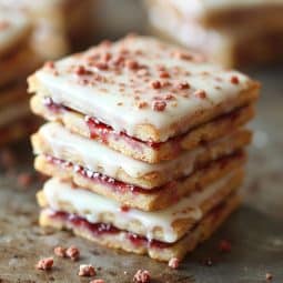 Danish raspberry slices with jam and pink icing
