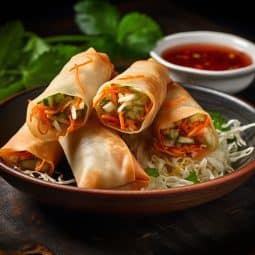 Homemade spring rolls with chicken and vegetables