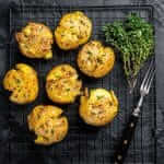 Crispy smashed potatoes, golden outside and fluffy inside