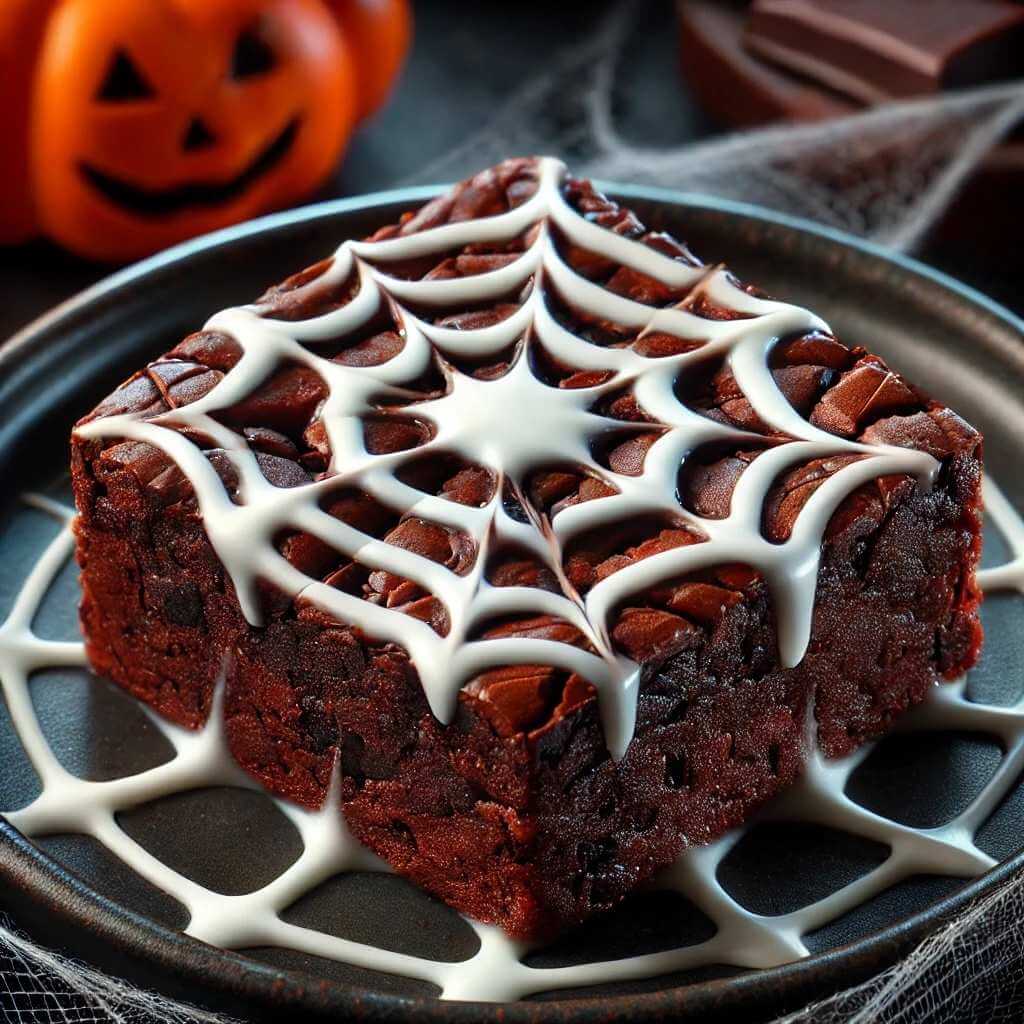 Spooky Spiderweb Brownies bagt i Airfryer halloween kage