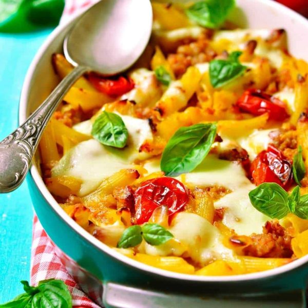 Gegratineerde pasta bolognese met kaas uit de airfryer