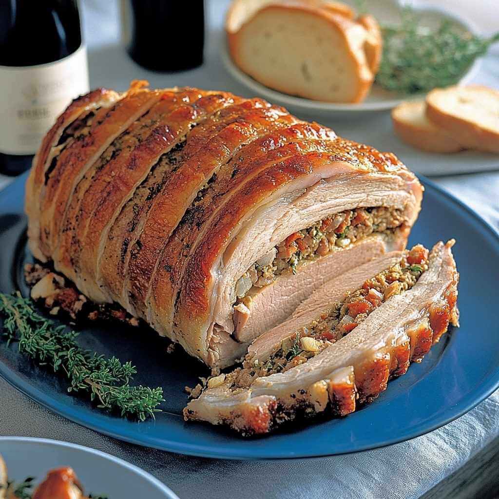 Farseret ribbenssteg stegt i airfryer med hakket svinekød