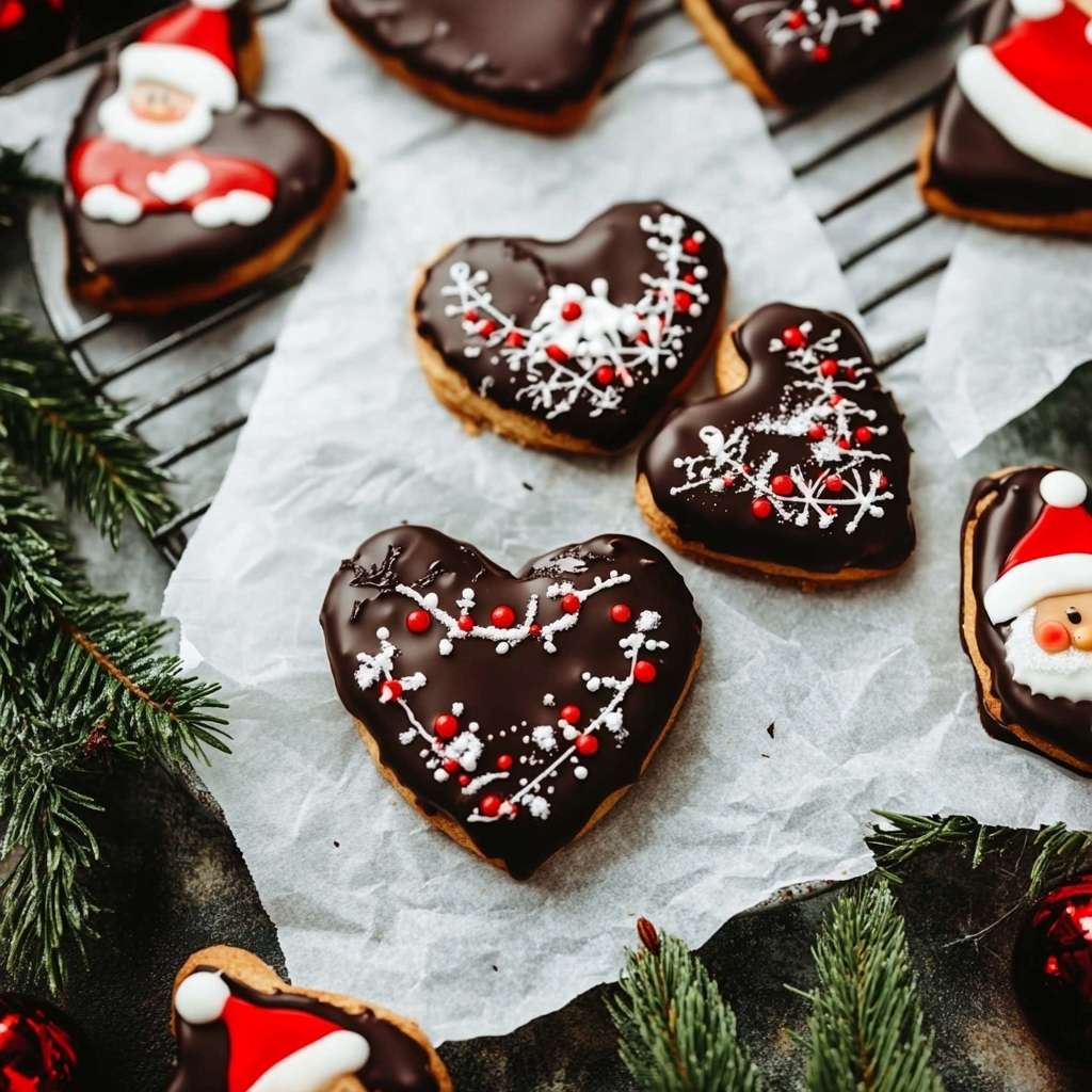 Honninghjerter bagt i Airfryer med chokolade glasur og krymmel