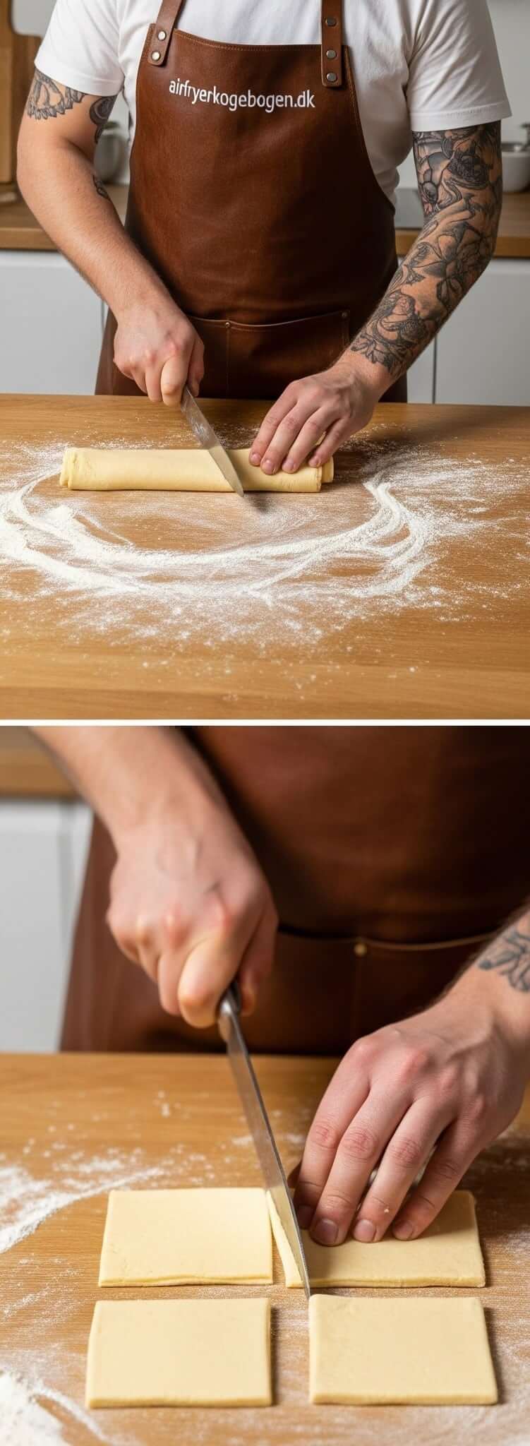 Skære dejen i fire lige store stykker