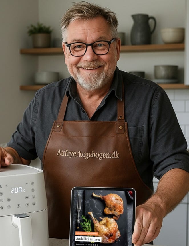 Airfryerkogebogens kok fremviser vores hjemmeside aifryerkogebogen.dk
