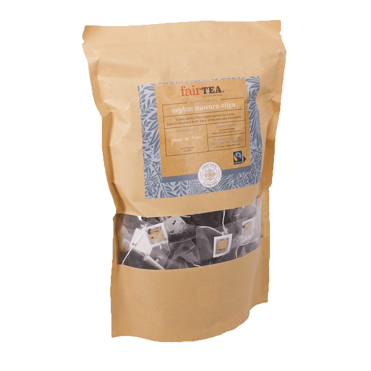 En pakke FairTea Ceylon Nuwara Eliya breve med sort te fra Kenilworth Estate i Sri Lanka