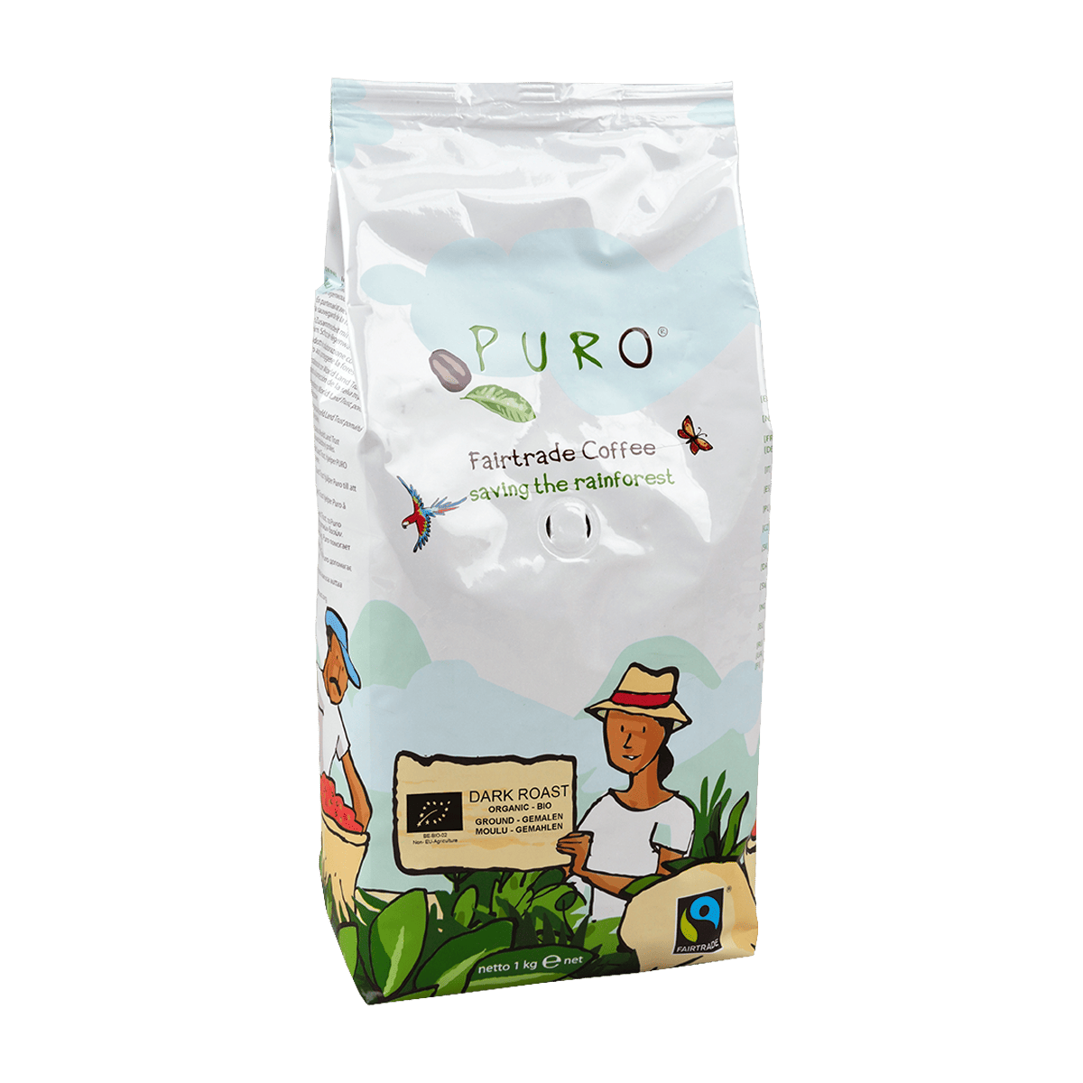 En pose Puro Organic filterkaffe med milde mellemristede økologiske Arabica-bønner fra Peru og Honduras