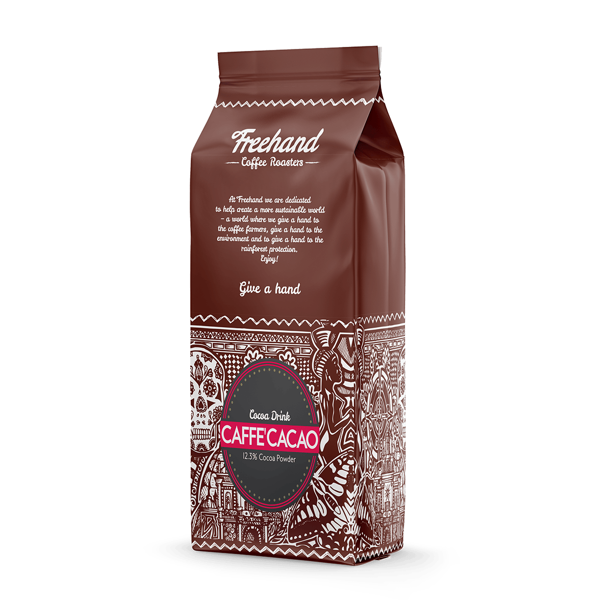 Freehand Caffé Cacao kakaopulver i brun emballage - fyldig chokoladedrik med 12,3% kakao perfekt til hygge