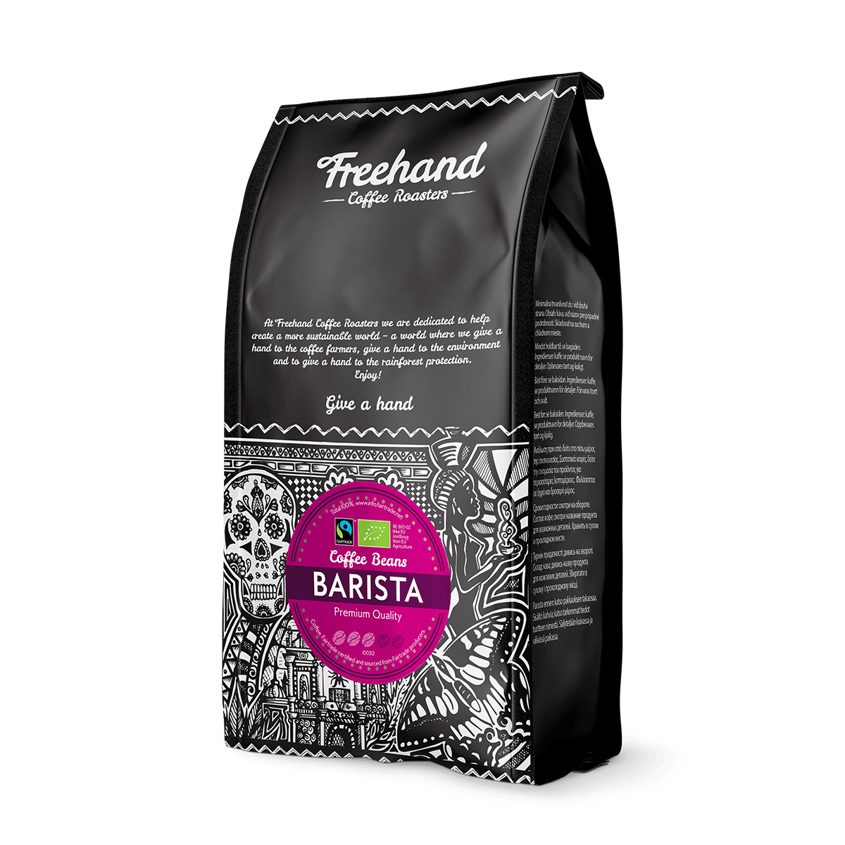 Freehand Barista espresso kaffebonner i 1 kg pakning - mork ristet 60% arabica og 40% robusta espresso-blend designet til barista-brug