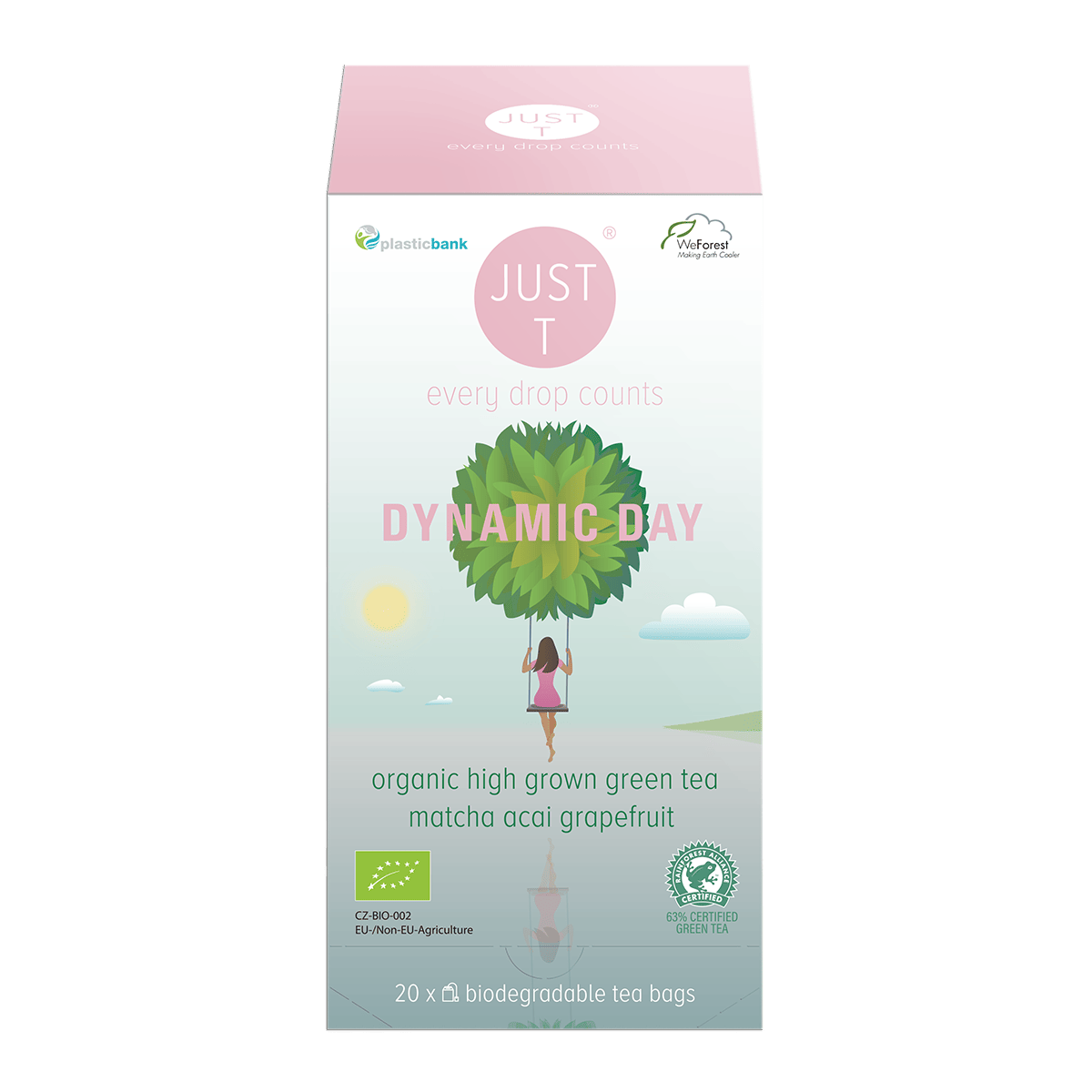 Just T Dynamic Day te med matcha, acai og grapefrugt i elegant æske
