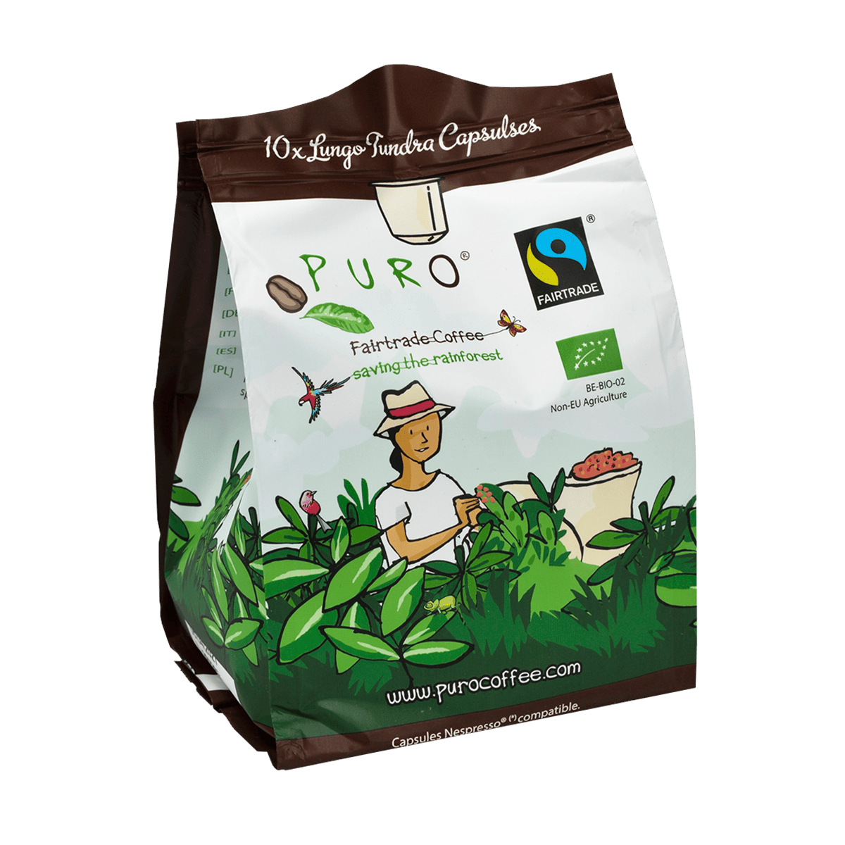 Puro Tundra lungo kaffekapsler i elegent sort pakke med 10 stk. til morgenkaffe