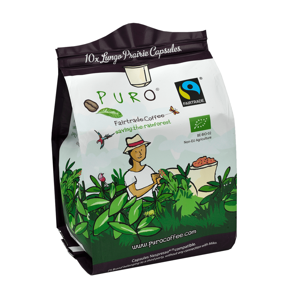 Puro Prairie lungo kaffekapsler i grøn emballage - mild kaffe med krydrede noter perfekt til eftermiddagskaffen