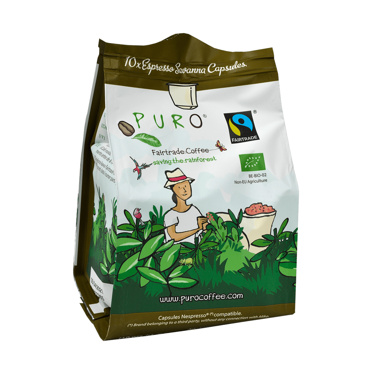 Puro Savanna Espresso kaffekapsler i brun emballage - kraftig italiensk espresso med fyldig mokkasmag