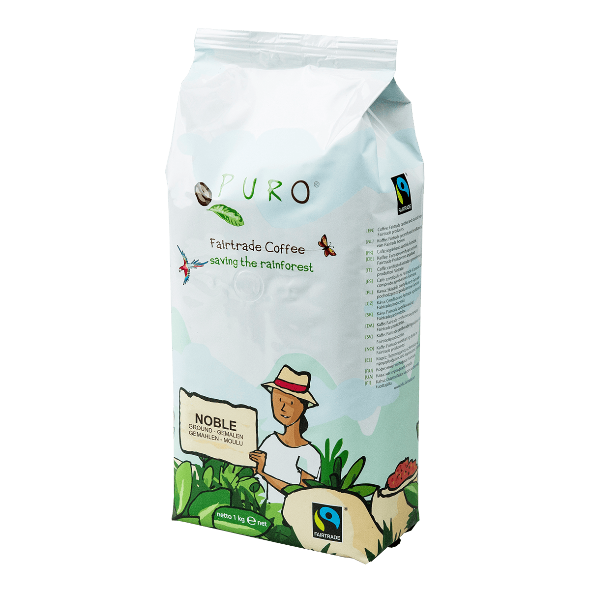 En pose Puro Noble filterkaffe med mellemristede Arabica-bønner fra Central- og Sydamerika