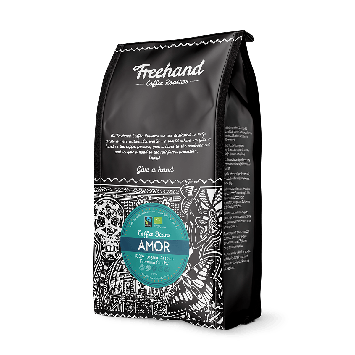 Freehand Amor arabica kaffebonner i 1 kg pakning - mellemristet 100% arabica fra Sydamerika med blomsteragtig og frugtig aroma