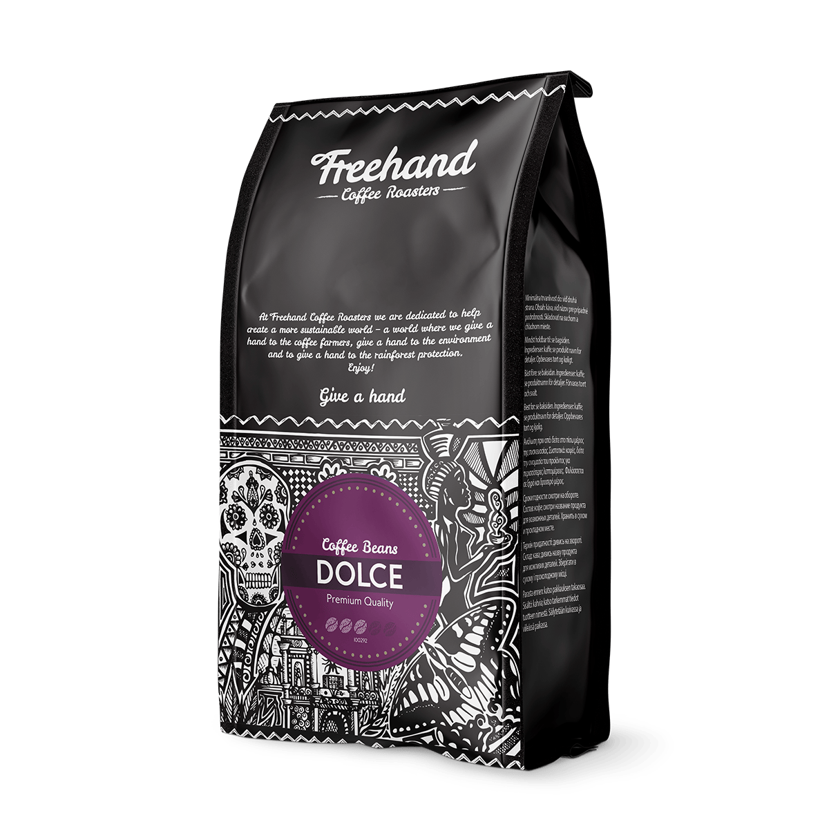 Freehand Dolce kaffebonner i 1 kg pakning - mellem ristet arabica og robusta blend fra Sydamerika