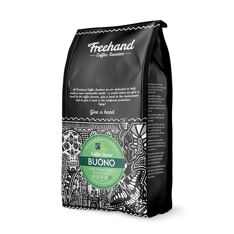 Freehand Buono espresso kaffebonner i 1 kg pakning - mork ristet 100% arabica fra Sydamerika med intens pikant smag