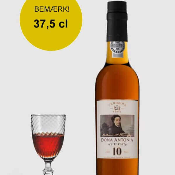 En halvflaske Ferreira Dona Antónia 10 Års Hvid Portvin fra Douro-dalen i Portugal