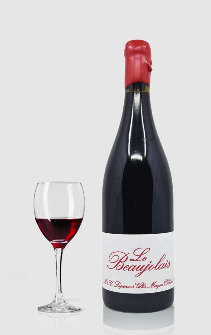 Flaske med Domaine Lapierre Les Beaujolais 2023, en frisk og populær fransk rødvin