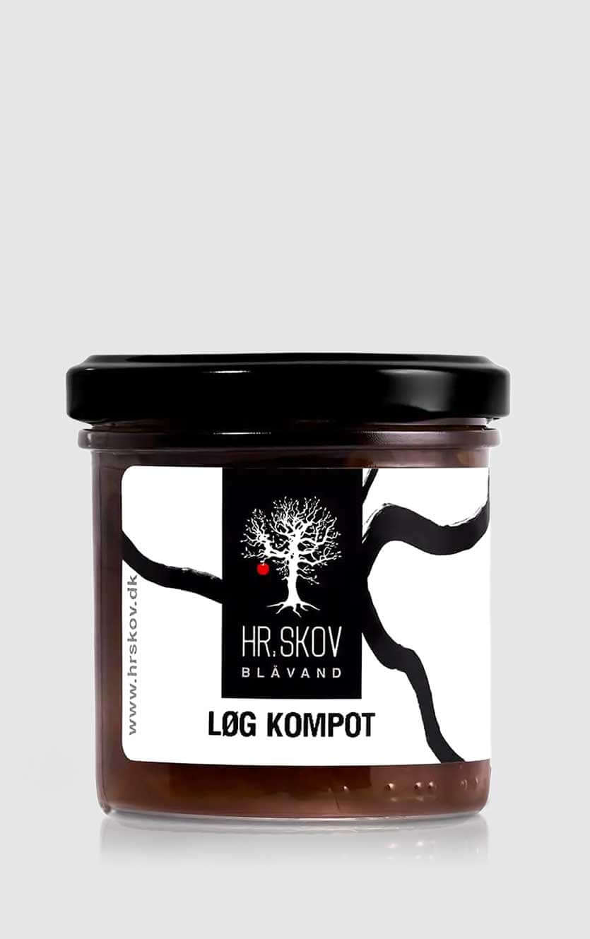 Glas med mørk og intens løg kompot fra hr Skov