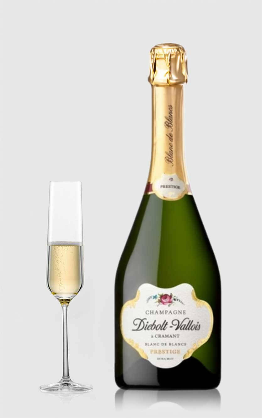 Flaske med Diebolt-Vallois Brut Prestige Blanc de Blanc Champagne klar til nytår