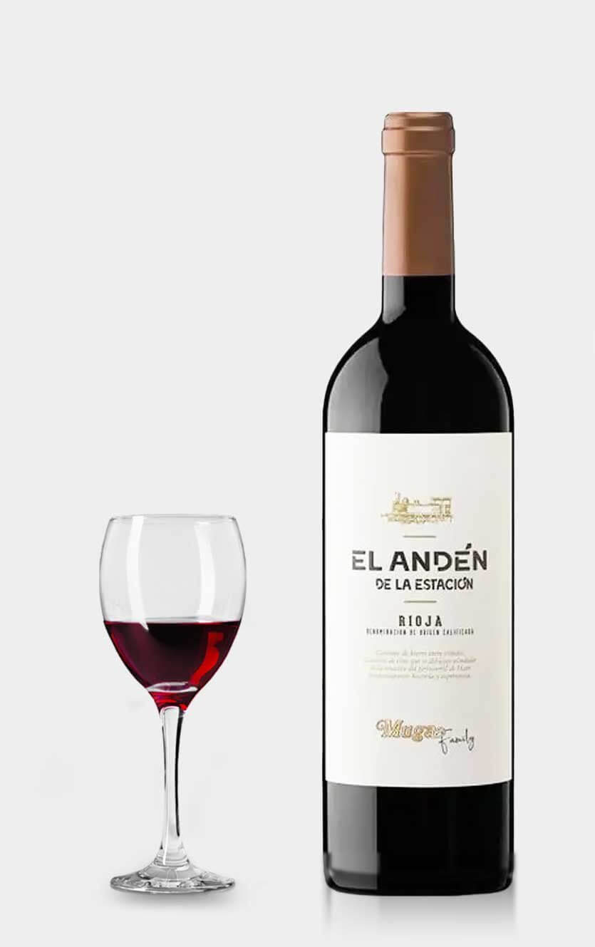 Flaske med Muga El Andén de la Estacion 2022, en populær spansk rødvin til tapas.