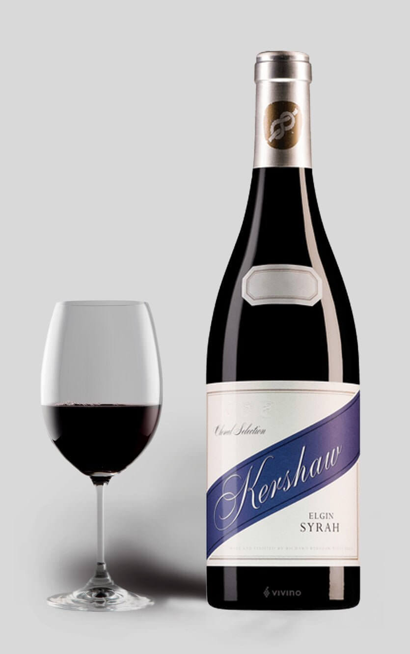 Flaske med Richard Kershaw Syrah 2017, en eksklusiv "cool climate" rødvin fra Sydafrika.