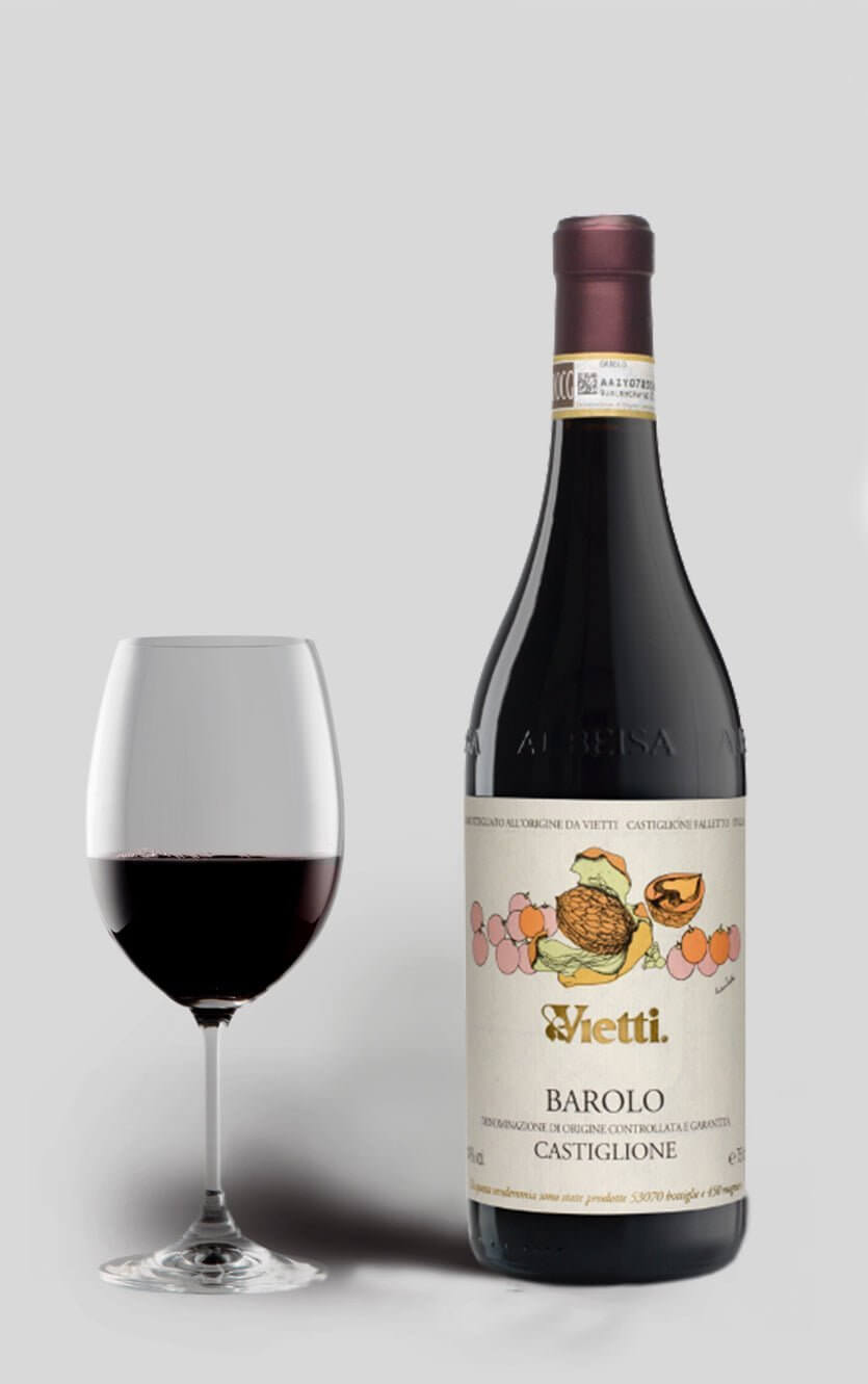 En elegant flaske Vietti Barolo Castiglione 2017 rødvin fra Piemonte, Italien