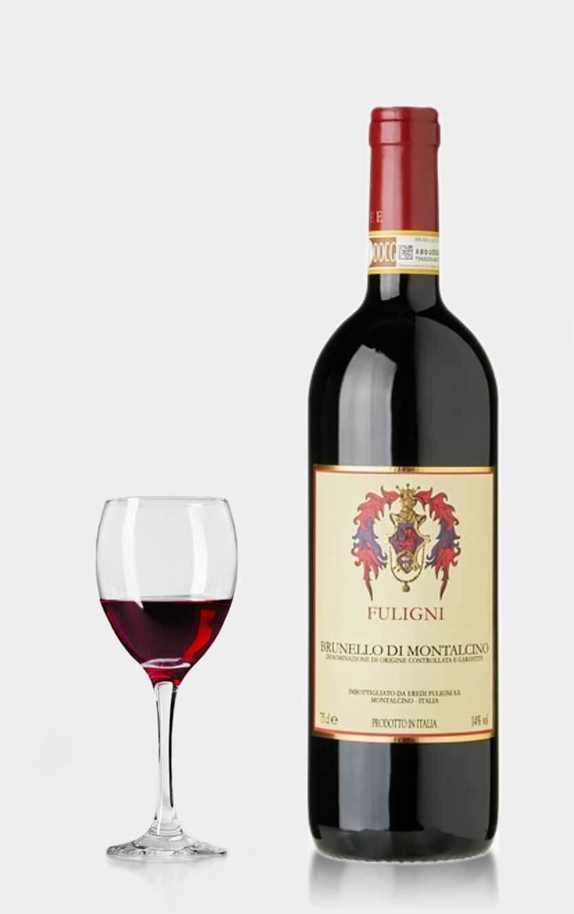 En flot flaske Eredi Fuligni Brunello di Montalcino 2018 premium rødvin fra Toscana i Italien