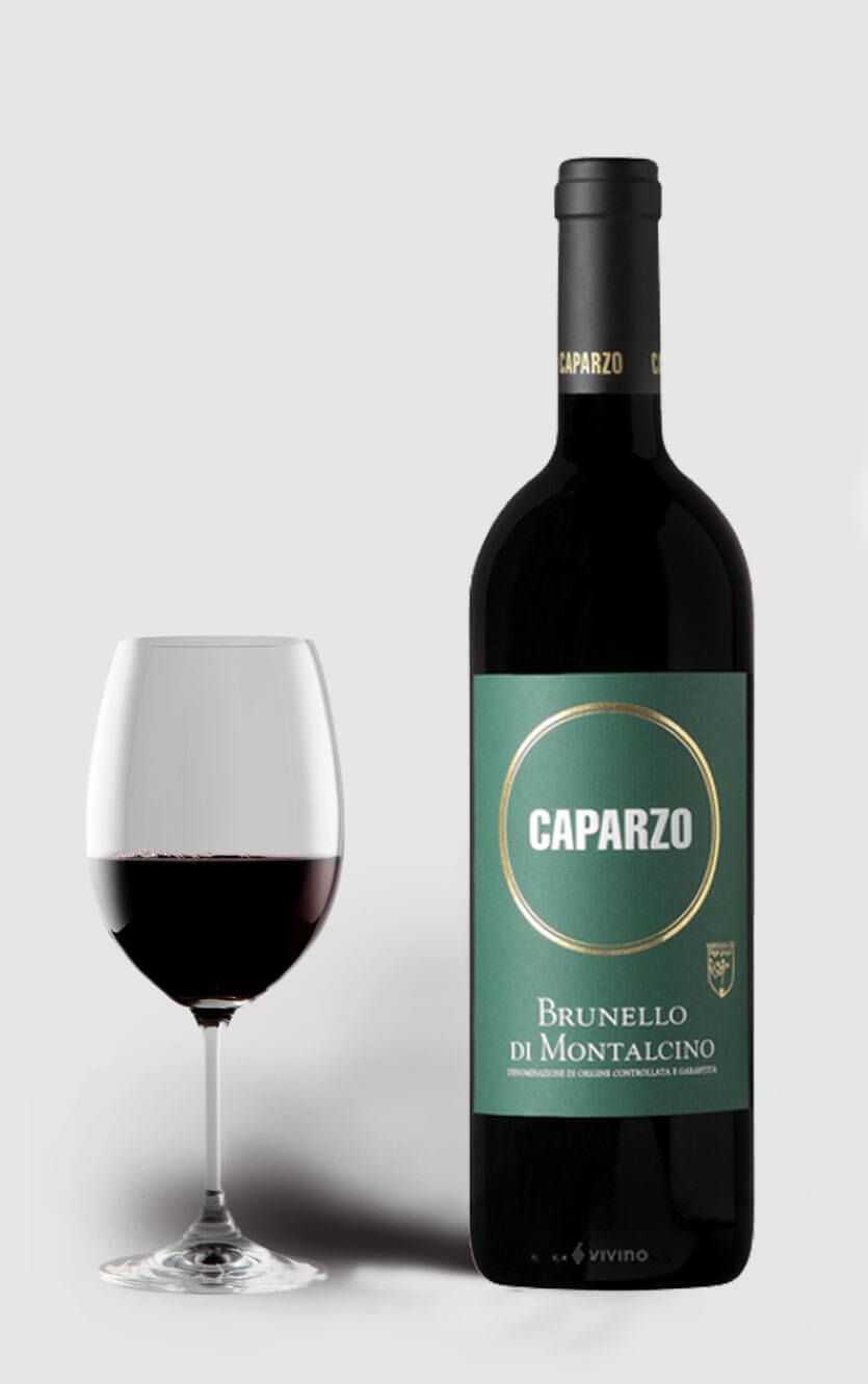 En flot flaske Caparzo Brunello di Montalcino DOCG 2017 rødvin fra Toscana i Italien