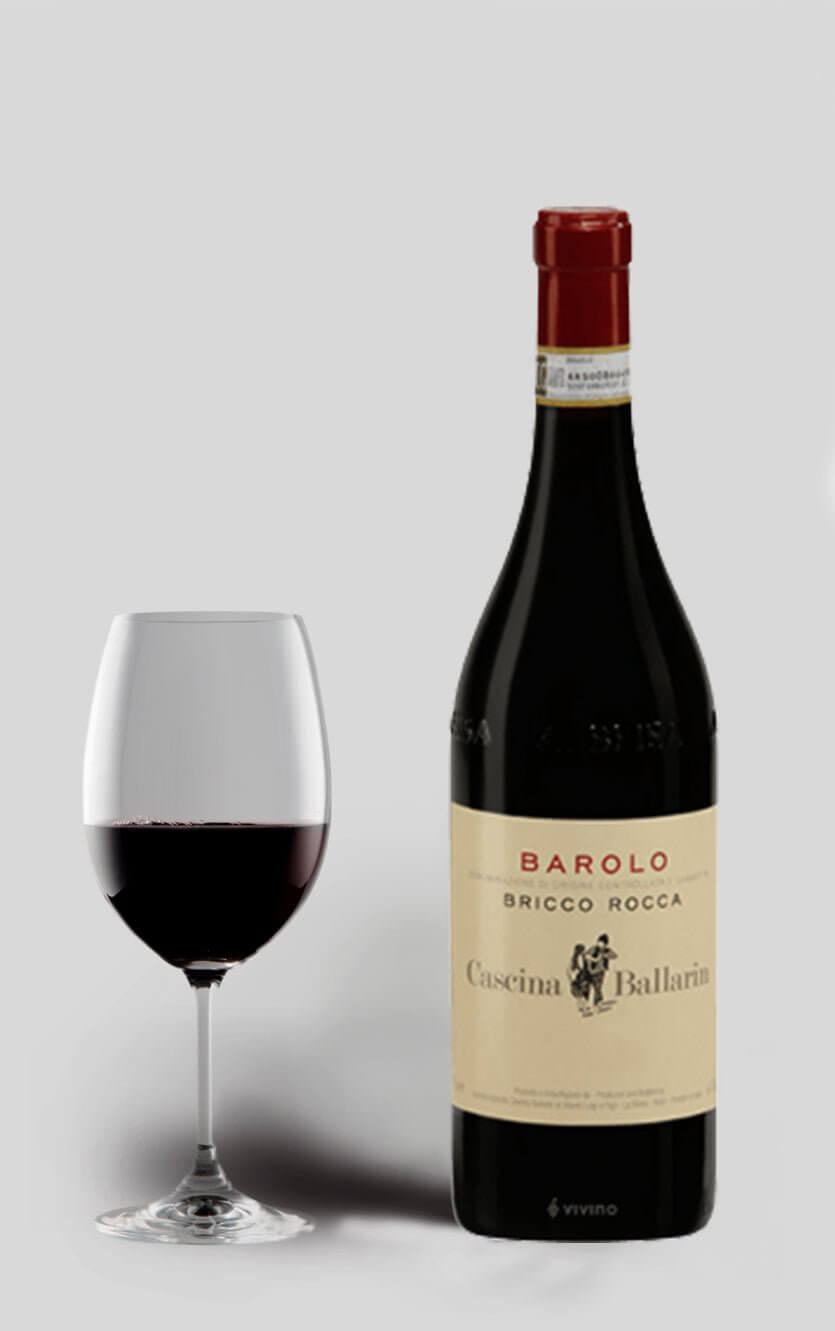 En klassisk flaske Cascina Ballarin Barolo Bricco Rocca 2016 rødvin fra Piemonte, Italien