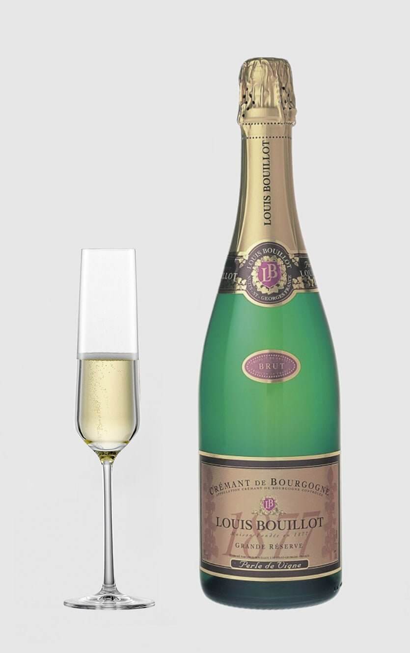 En flaske Crémant de Bourgogne Perle de Vigne Demi-Sec fra Louis Bouillot, halvsød mousserende vin
