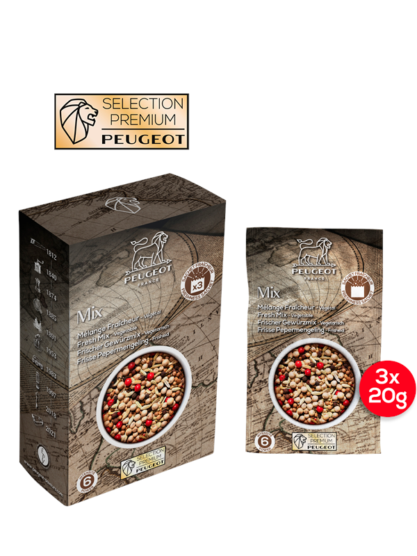 Pose med Peugeot peberblanding til fisk bestående af hvid peber og urter