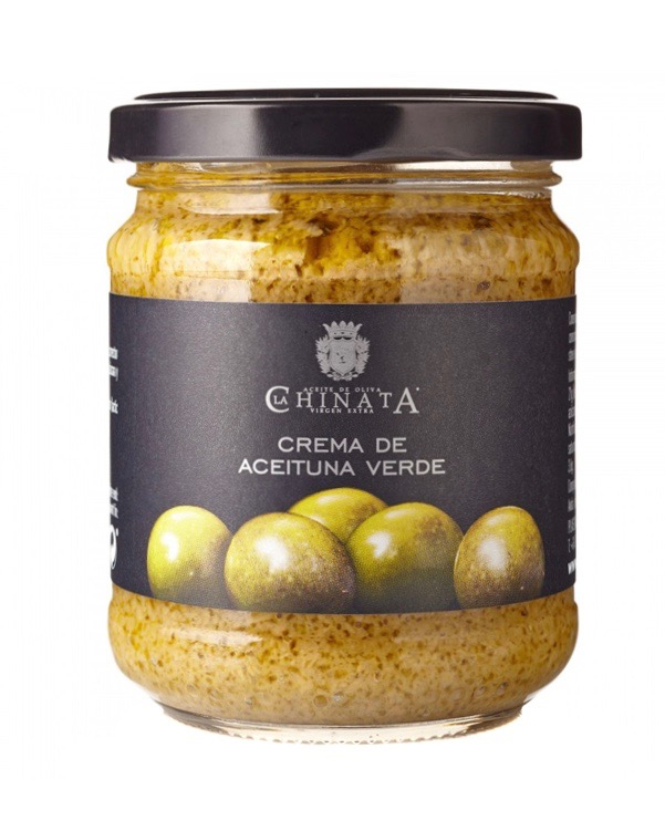 Glas med grøn oliven tapenade fra La Chinata.