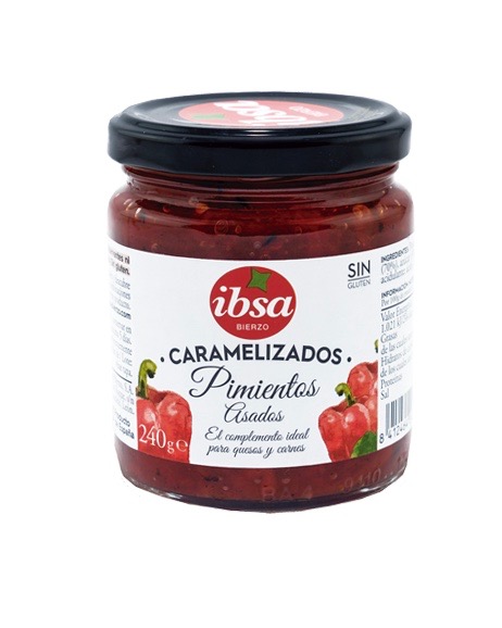 las med rød Karamelliseret Peberfrugter kompot fra Ibsa