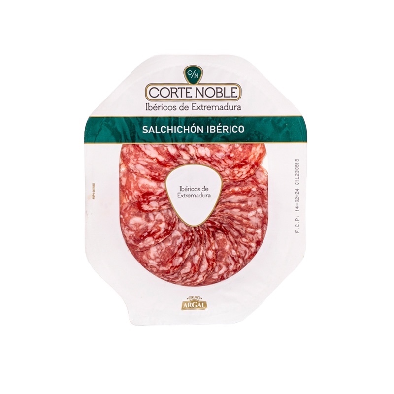 En elegant pakke Salchichón Iberico Corte Noble fra Made In Spain - traditionel spansk pølse fra Extremadura lavet af iberisk svinekød