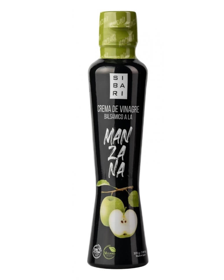 En flot flaske Æble Balsamico Creme fra Made In Spain med mørk rødbrunt indhold, perfekt til airfryer-retter