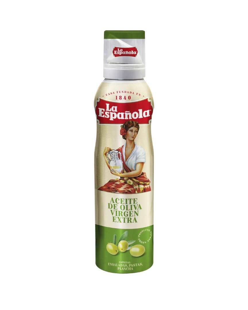 Extra jomfru olivenolie spray fra La Española i elegant sprayflaske på køkkenbord klar til madlavning