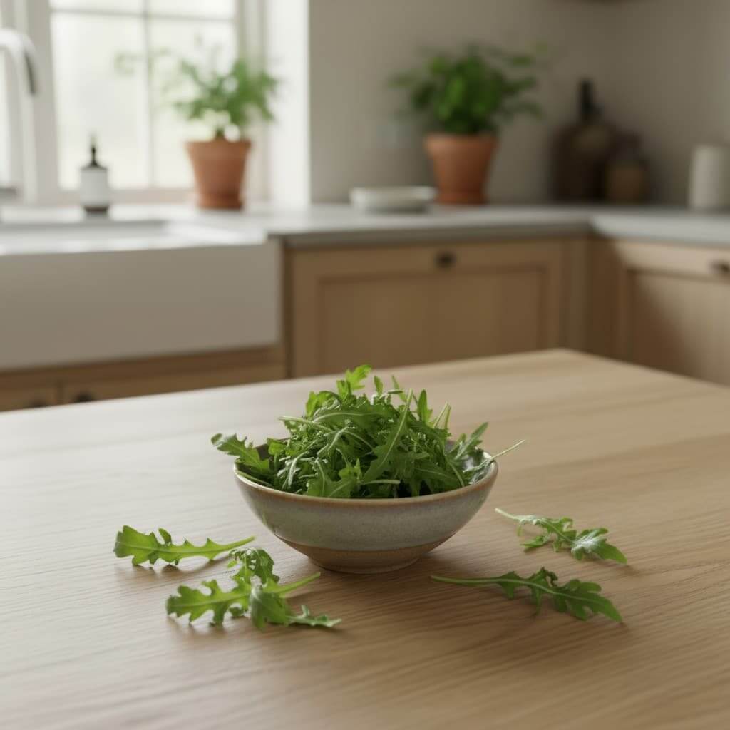 Rucola salat sat på bordet klat til severing i Danmark.