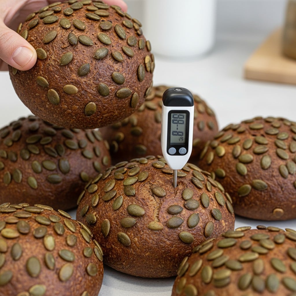 Tjek færdig: hul lyd i bunden eller kernetemperatur 96–98 °C.