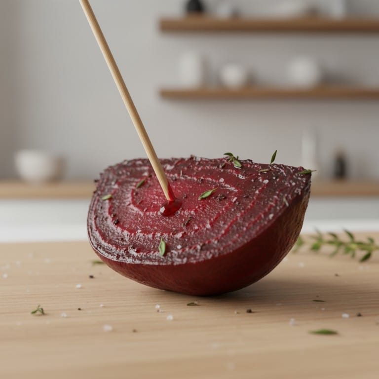 Tjek mørhed: spyd skal glide igennem med let modstand.