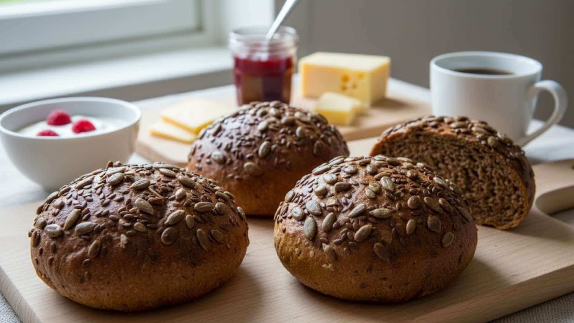 Rugstykker i airfryer herobillede opskriften udført flotte brune boller