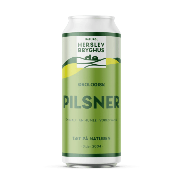 Flaske med Herslev Bryghus Pilsner og gyldent øl i glas