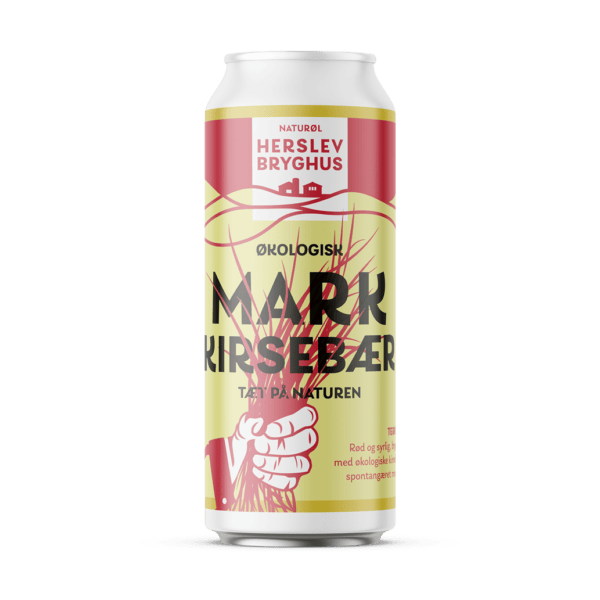Flaske med rød Herslev Bryghus Mark Kirsebær klar til servering cider stil