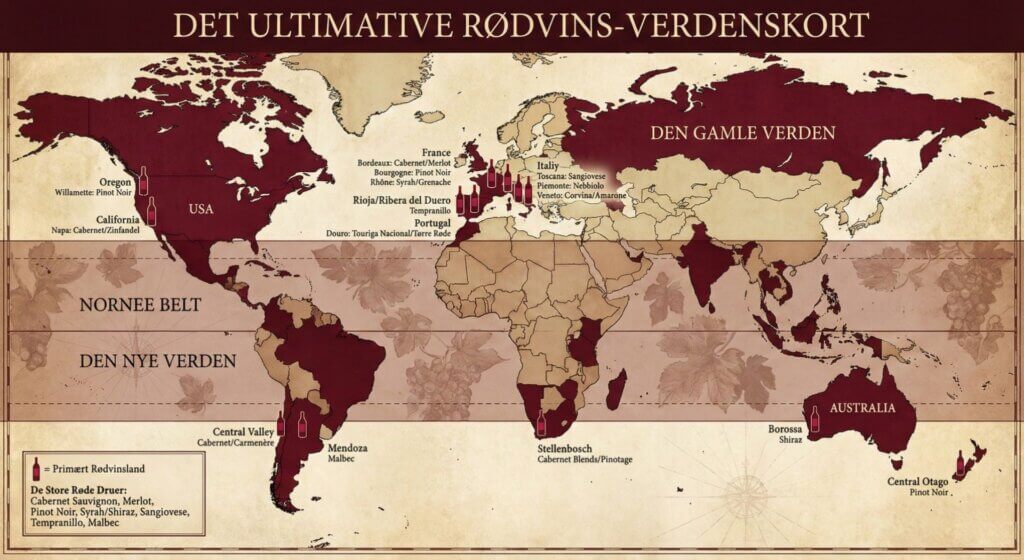 Verdenskort over rødvins producerende lande