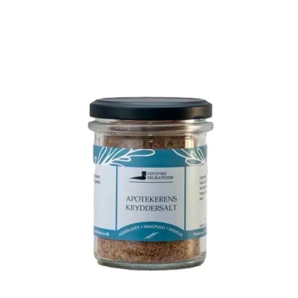 Glas med Apotekerens Kryddersalt blanding fra Vestjyske Delikatesser